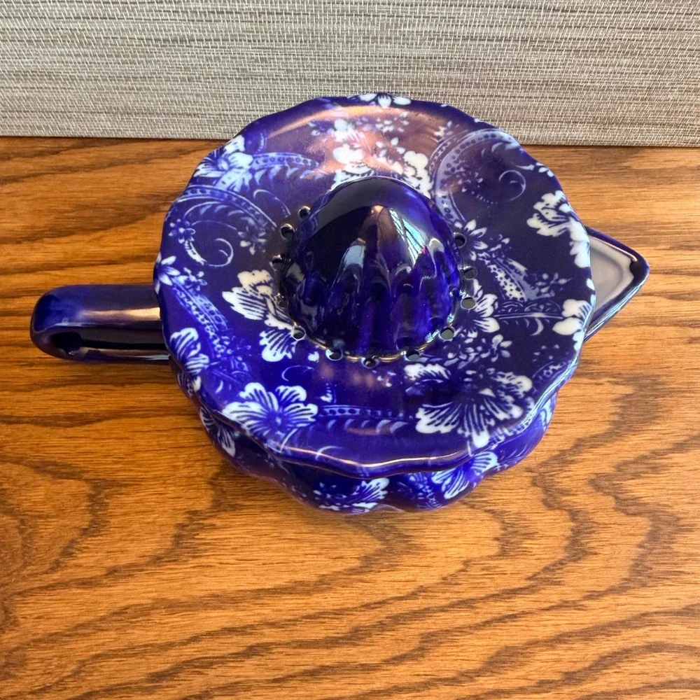 Victoria Ware Ironstone Flow Blue Style Juicer Reamer 2 Piece Set Floral 1990s